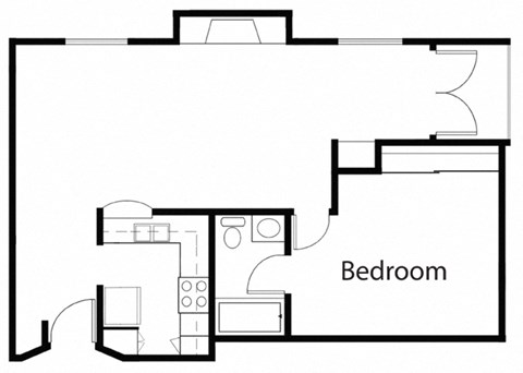 Floor plan for 1 bed, 1 bath, 732 sqft